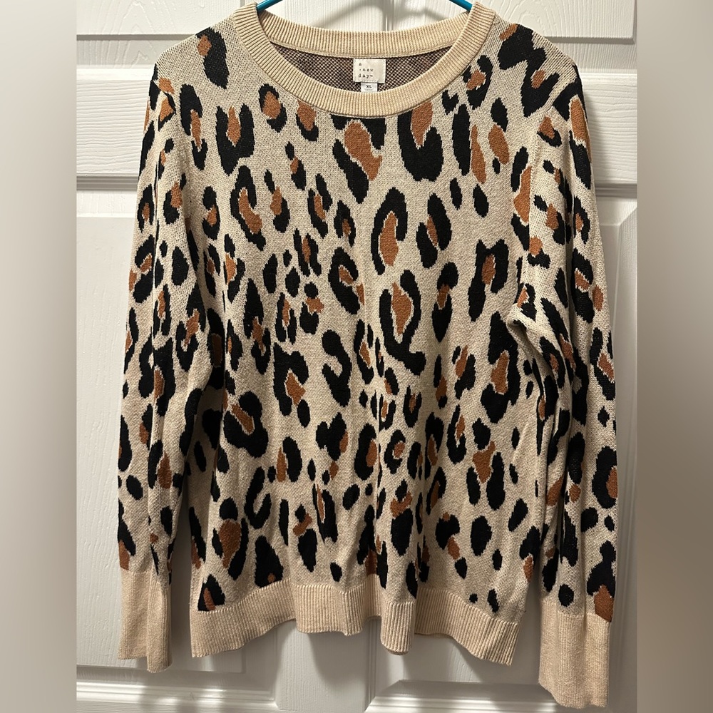 A New Day Women's Leopard Print Crew Neck Sweater - XL